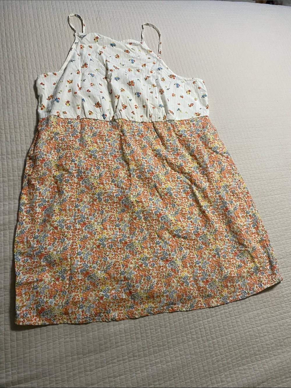 American Eagle Outfitters White & Orange Floral Spaghetti-Strap Dress